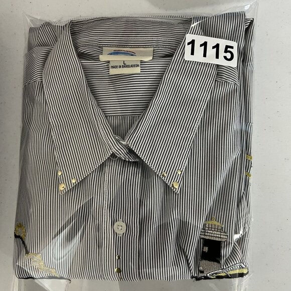 Las Olas Women Shirt L Lighthouse Embroidered Rhinestones Striped Nautical Artsy - Picture 16 of 16